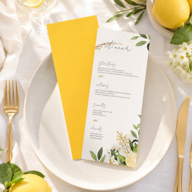 Menu Cardápio Plano de Casamento com Limão em Aquarela (Criador carregado)