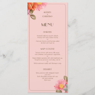 Menu Cardápio Plano de Casamento com Papoula em Aquarel