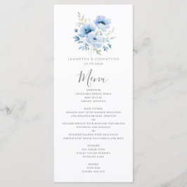 Menu Cardápio Plano de Casamento Floral Azul Elegante