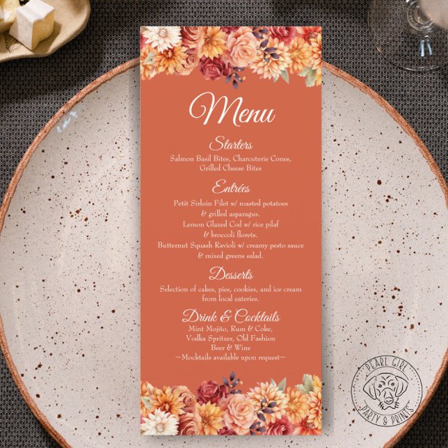 Menu Cardápio Plano de Casamento Floral de Outono (Criador carregado)