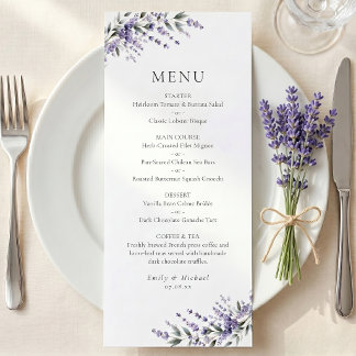 Menu Cardápio Plano de Casamento Rústico Lavanda Roxa