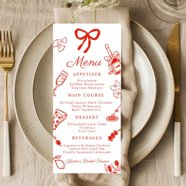 Menu Cardápio Plano de Comida Italiana Vermelha e Branc (That's amore Italian Menu Card)
