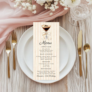 Menu Cardápio Plano de Jantar de Aniversário Elegante d