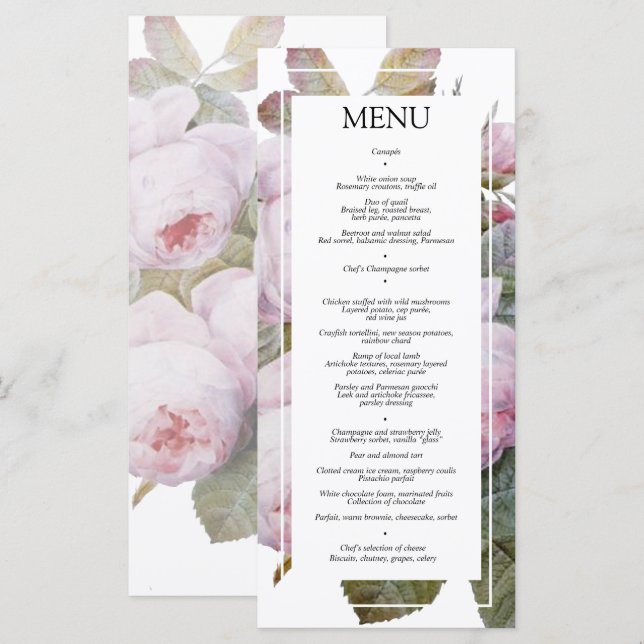Menu Cardápio Plano de Recepção de Casamento com Rosas  (Frente/Verso)