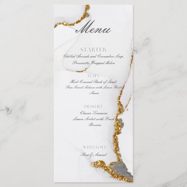 Menu Cardápio Plano Dourado com Glitter Feito à Mão com (Frente)
