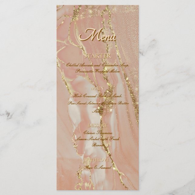Menu Cardápio Plano Elegante Glitter Dourado Rosa Tinta (Frente)