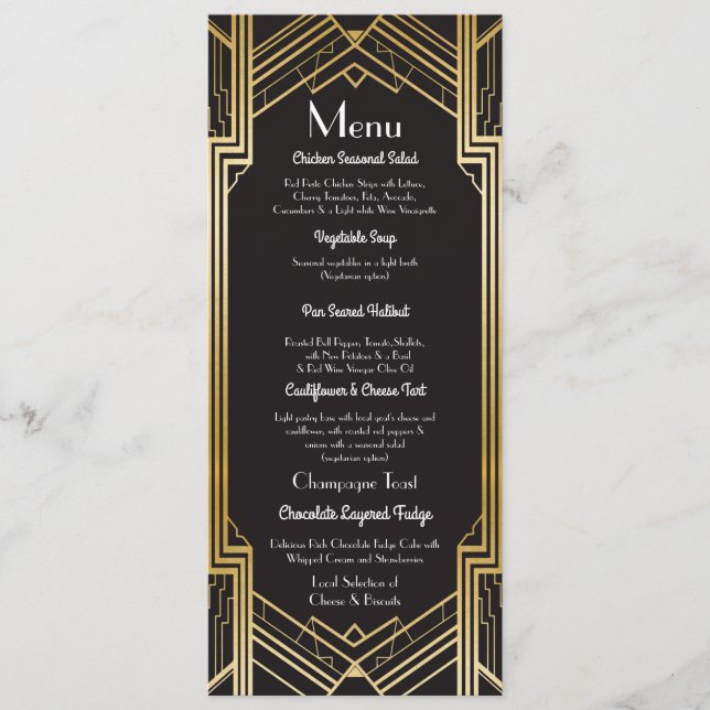 Menu Cardápio Recepção de Casamento Art Déco dos Anos 1 (Frente)