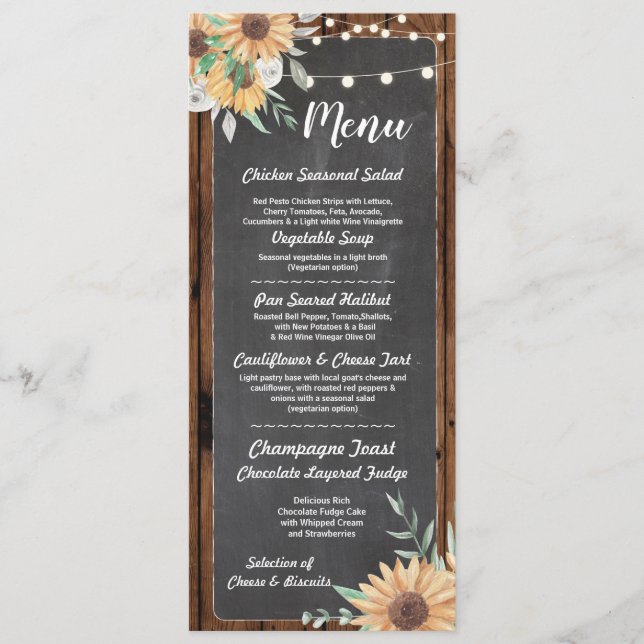 Menu Cardápio Recepção de Casamento Girassol Madeira (Frente)
