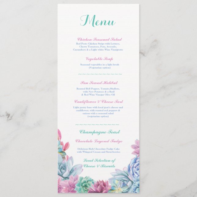 Menu Cardápio Recepção de Casamento Suculentas Pastel R (Frente)