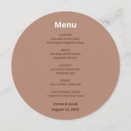 Menu Cardápio Redondo Casamento Moderno Marrom Mocha