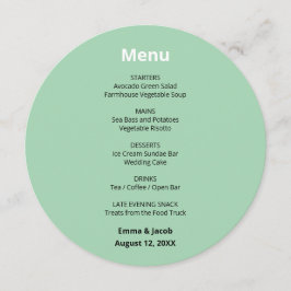 Menu Cardápio Redondo Casamento Verde Menta Moderno