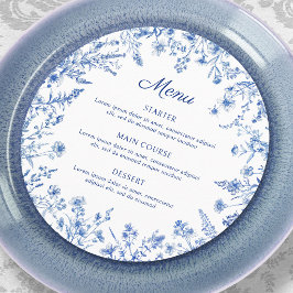 Menu Cardápio Redondo de Flores Silvestres Azuis France