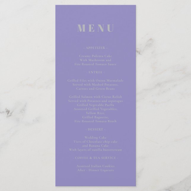 Menu Cardápio Simples Lavanda Prata (Frente)