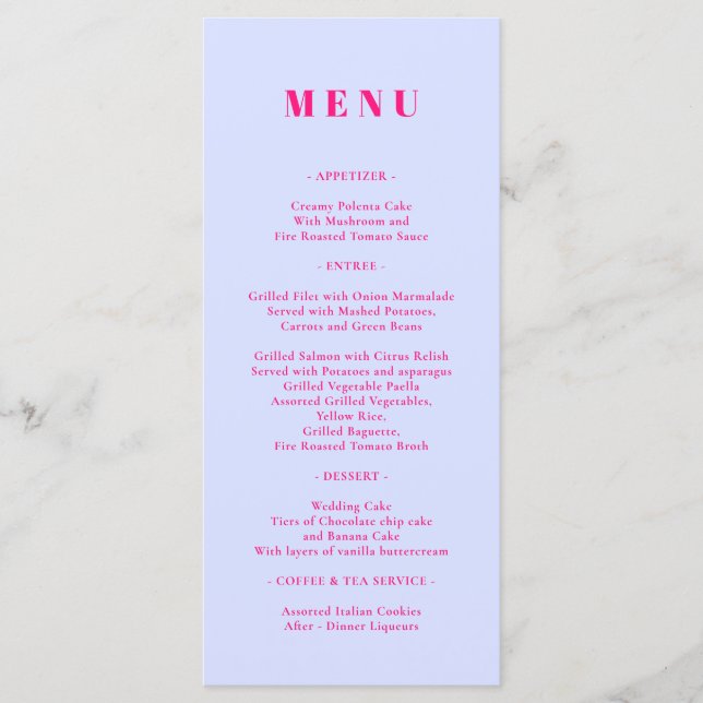 Menu Cardápio Simples Rosa Lilás (Frente)