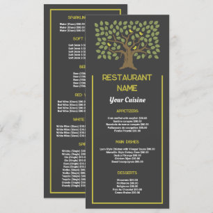 Menu Cardápio Slimline do Tree Bird, Restaurante