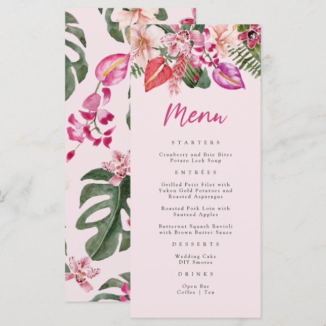 Menu Cardápio Tropical Rosa (Frente/Verso)