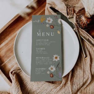 Menu Cardápio Verde Sage Boho Flor Silvestre