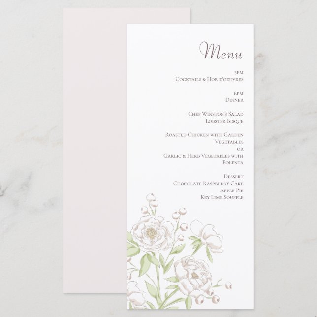 Menu Cardápios de Casamento Clássicos Rosa Branca (Frente/Verso)