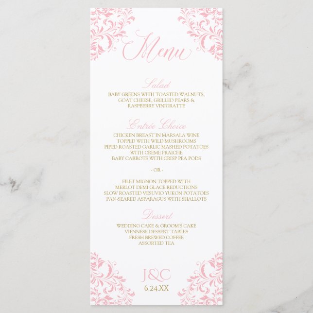Menu Cardápios de Casamento Elegantes | Nadine (Rosa &  (Frente)