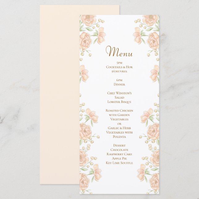 Menu Cardápios de Casamento Rosa Pêssego (Frente/Verso)