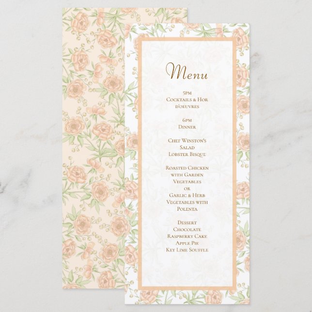 Menu Cardápios de Casamento Rosa Pêssego (Frente/Verso)