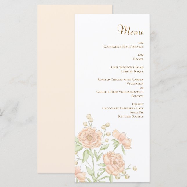 Menu Cardápios de Casamento Rosa Pêssego (Frente/Verso)