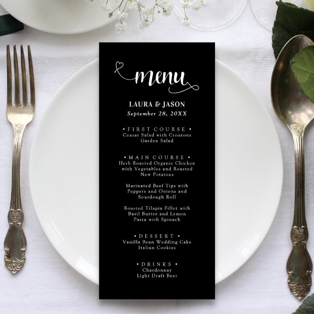 Menu Cardápios de Casamento Rústicos com Caligrafia Ele (Fancy calligraphy script wedding menus add romantic charm while guiding guests through your meal)