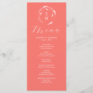 Menu Cardápios de Casamento Simples Monograma Pêssego