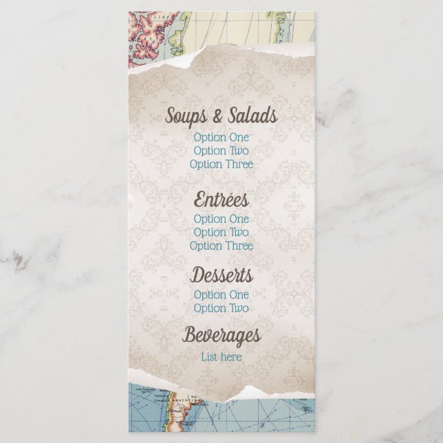 Menu Cardápios de Chá de Bebê com Mapa Antigo (Frente)