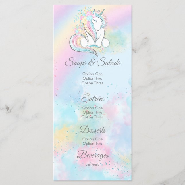Menu Cardápios de Chás de Bebê de Unicórnio (Frente)