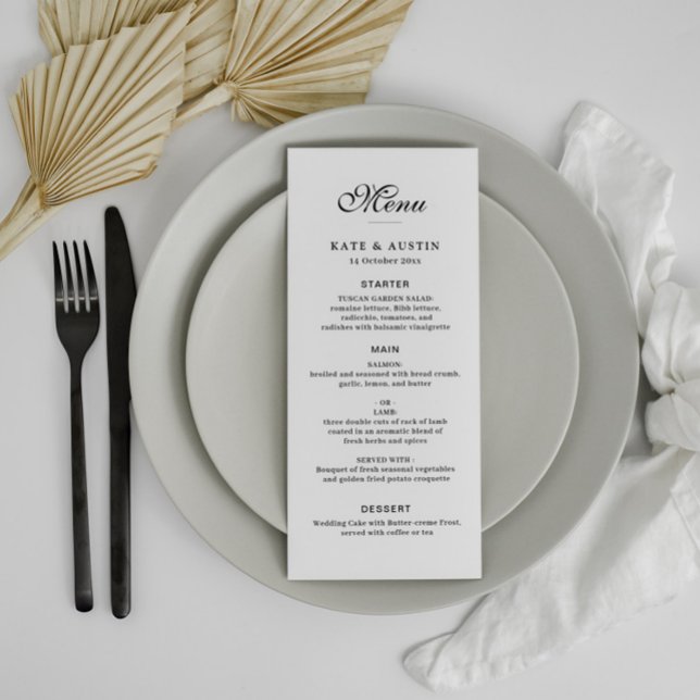 Menu carta de cardápio elegante de casamento preto e br (Criador carregado)
