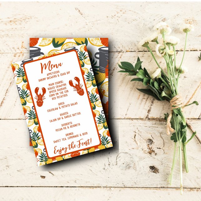 Menu Cartão-Menu Crawfish Boil - Banquete de Marisco Ca (Criador carregado)