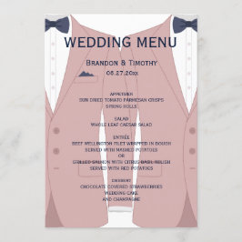 Menu Cartão-Menu De Casamento De Gay Azul E Rosa Elegan