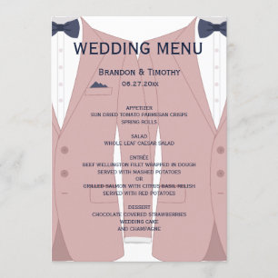 Menu Cartão-Menu De Casamento De Gay Azul E Rosa Elegan