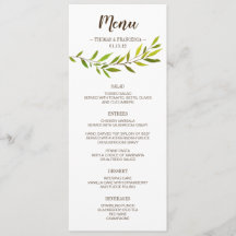 Cartão-Menu Rustic Watercolor Greenery Wedding