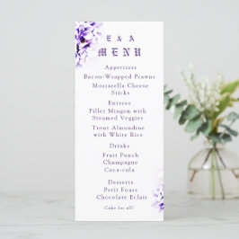 Menu Carteira Católica de Casamento Violetas Elegantes