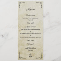 Carteira de cardápio romântico do casamento veneno