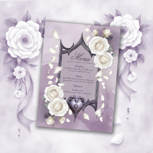 Menu Cartucho com rosas brancas e cardíacas