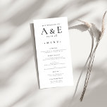 Menu Casais Negra e Branca Modernos Casamento Monograma<br><div class="desc">Mantenha sua recepção elegante e coesa com este moderno cardápio de casamento preto e branco. Apresentando um layout minimalista e um monograma casal ousado, este design adiciona um toque sofisticado a cada lugar. Perfeito para mostrar suas seleções cuidadosamente curadas de refeições, ele complementa uma celebração de eterno enquanto orienta os...</div>