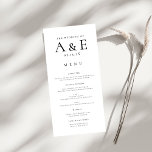 Menu Casais Negra e Branca Modernos Casamento Monograma<br><div class="desc">Mantenha sua recepção elegante e coesa com este moderno cardápio de casamento preto e branco. Apresentando um layout minimalista e um monograma casal ousado, este design adiciona um toque sofisticado a cada lugar. Perfeito para mostrar suas seleções cuidadosamente curadas de refeições, ele complementa uma celebração de eterno enquanto orienta os...</div>