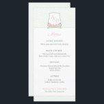 Menu Casais verdes cor-de-rosa com Chá de casamento de<br><div class="desc">Este design de menu rosa e verde bonito (e pré-ppy) apresenta as minhas próprias ilustrações de aquarela (a crista e o banner de aquarela). Mostrada aqui para uma festa de Chá de panela, mas com uma pequena alteração, esta design funcionaria lindamente para um almoço de aniversário de casamento ou para...</div>