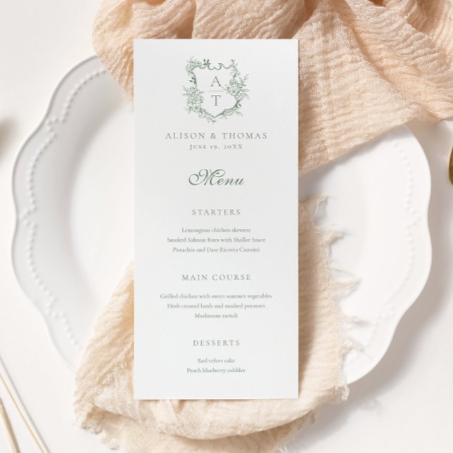 Menu Casal Monograma Verde Sage Casamento (Criador carregado)