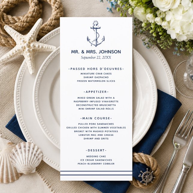 Menu Casamento à Beira-Mar com Âncora Naval (A nautical themed menu perfect for beach weddings and weddings by the sea! )