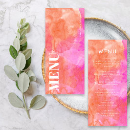 Menu Casamento Abstrato em Rosa e Laranja em Aquarela