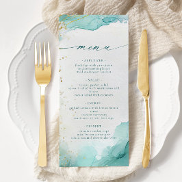 Menu Casamento Abstrato Moderno na Praia em Azul Turque