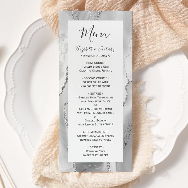 Menu Casamento Ágata Prata Cinza Moderno (Criador carregado)