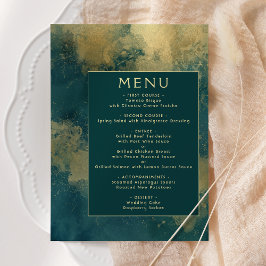Menu Casamento Água-forte Teal Dourado Abstrato