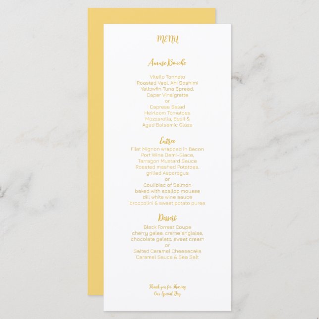 Menu Casamento Amarelo Dourado (Frente/Verso)