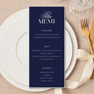 Menu Casamento Antigo Dinheiro Azul Naval Elegante