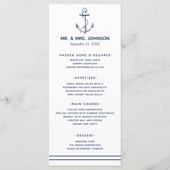 Menu Casamento ao Lado do Mar de Âncora Marinho Náutica (Frente)